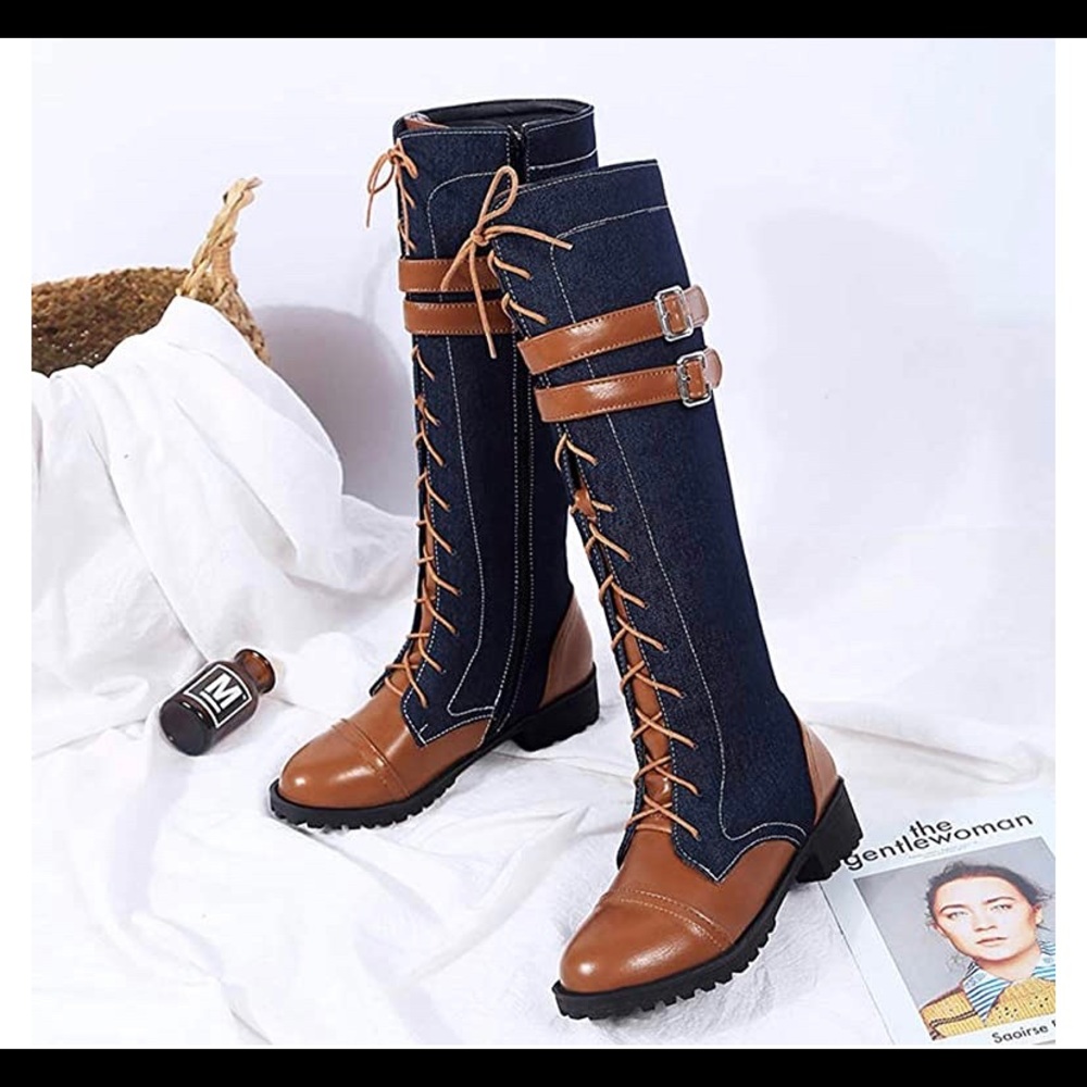 Brown/denim boots